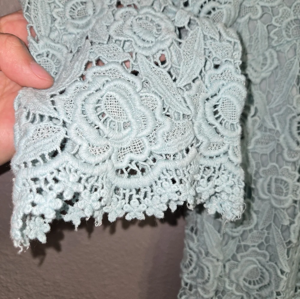 Talbots Blue Lace Top 3/4 Sleeve Size 14